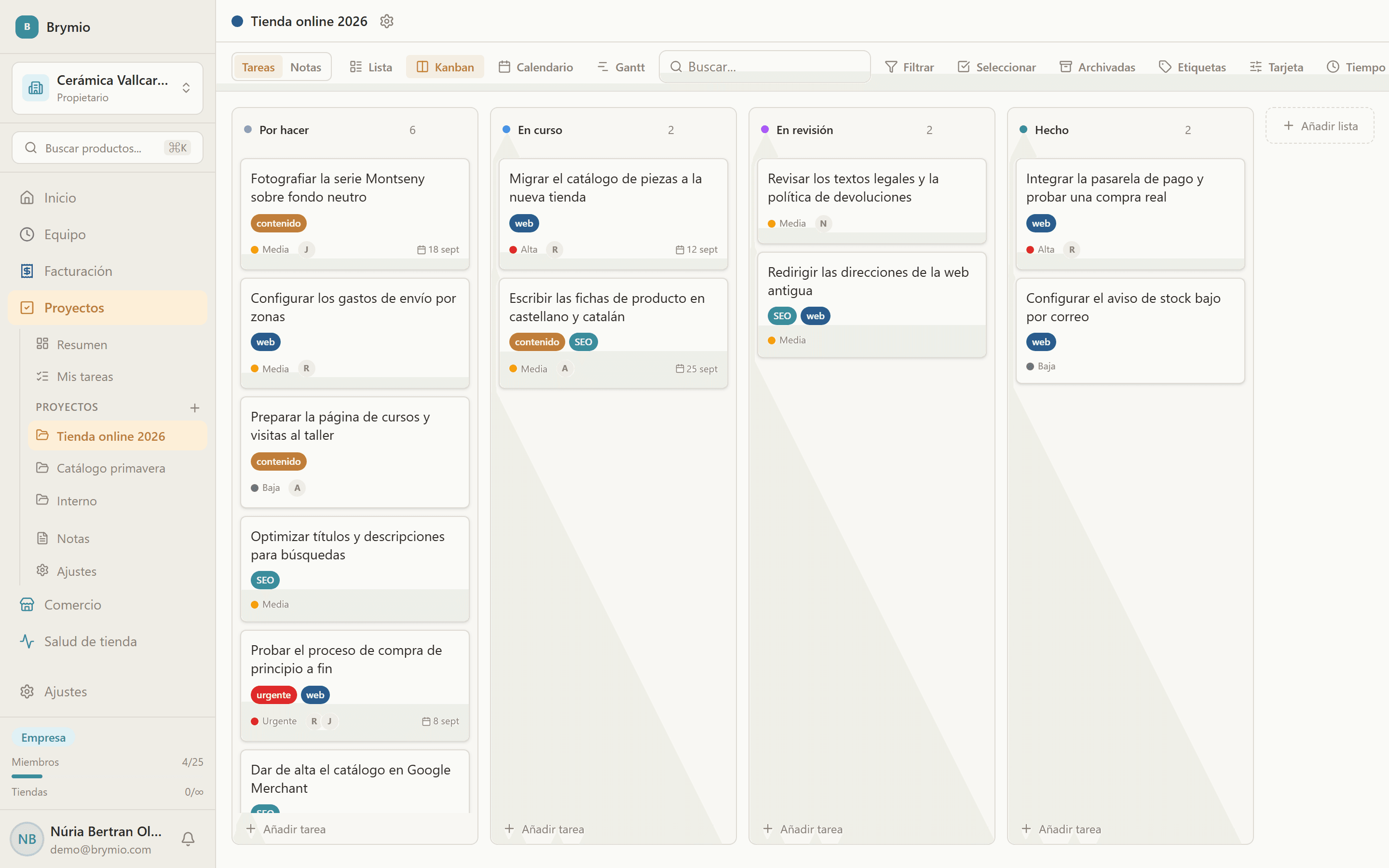 Kanban-Board eines Projekts mit seinen Aufgaben